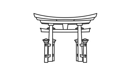 Traditional Japanese Torii Gate Line Art Drawing.