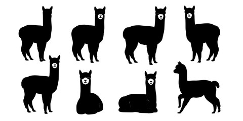 Obraz premium Adorable alpaca silhouettes collection farm animals.