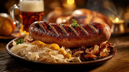 Delicious sausage with sauerkraut and potato dish