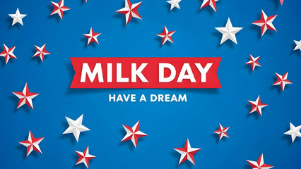 Milk day celebration with patriotic stars and festive red banner design