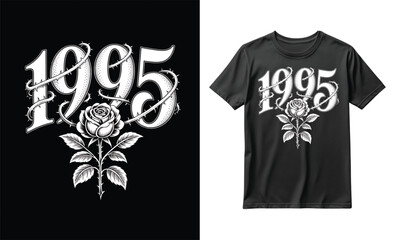 Vintage style 1995 typography with rose graphic for tshirt design