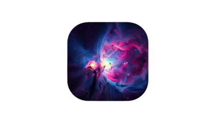 Vibrant pink and blue nebula with stars in rounded square
