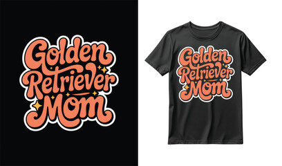 Retro groovy golden retriever mom typography design
