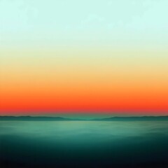 Obraz premium A breathtaking sunset panorama showcasing a gradient of warm orange and cool teal hues blending seamlessly across the horizon, evoking tranquility and serenity.
