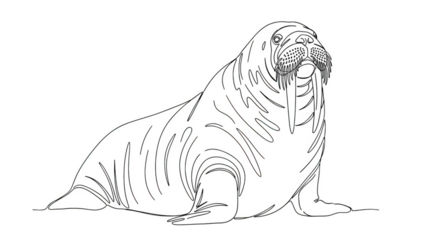 White outline walrus on black background animal