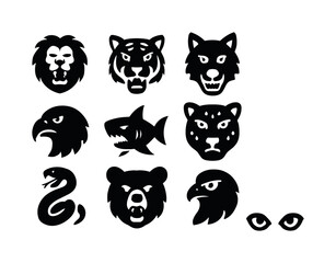 Fototapeta premium Predatory Animal Icons. Predator Instinct. Solid icon set of Pre