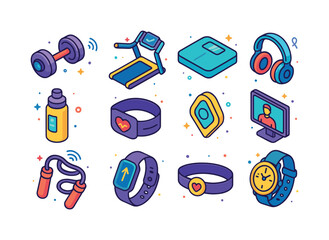 Smart Gym Gear Icons. Smart gym gear. Colorful isometric vector