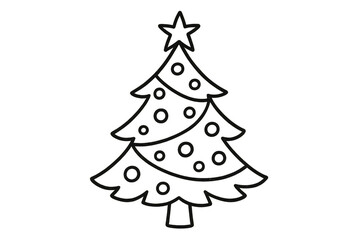 Fototapeta premium Christmas tree line art, minimal festive holiday symbol, decorative seasonal icon with star on transparent background
