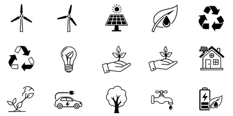 Obraz premium Green energy and nature icons set environment 