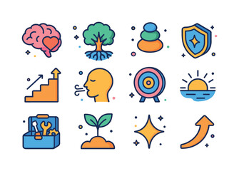 Mental Resilience Icons. Mental resilience. Colorful isometric v