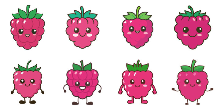 Multiple cute-faced raspberries vector illustrations