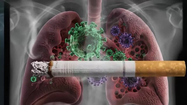 Conceptual image of viruses attacking human lungs