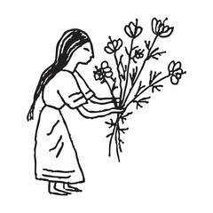 Gentle Offering &ndash; Minimal Hand-Drawn Illustration with Flowers