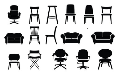 table, armchair, Chairs, Sofas, Furniture silhouette. home decor element silhouette. vector illustration 