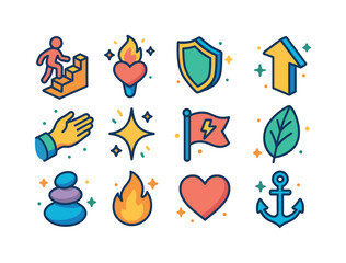 Fototapeta premium Overcoming Hardship Icons. Overcoming hardship. Colorful isometr