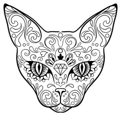 Zentangle stylized cat head. Hand drawn decorative vector illustration for adult coloring book.