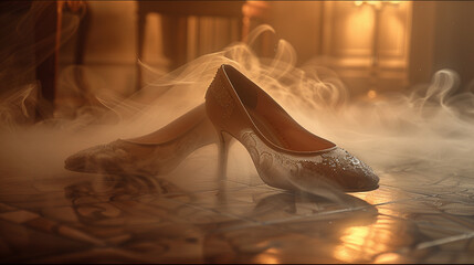 Ethereal Elegance: The Bride's Abandoned Shoes Amidst the Dance