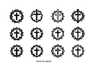 Jesus Icon Variations. faith in Jesus. Icon set. Set Logo of fai
