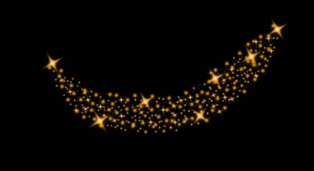 Shiny Golden Glitter Dust Trail with Stars Isolated on Black Background