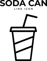 Soda can line icon simple vector illustration of a beverage cup with straw isolated on white background for drinks and refreshment concepts