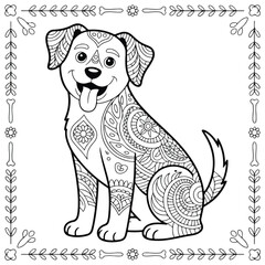 Mandala Dog Coloring Page - Cute Adult Anti-Stress Coloring Book Vector Illustration