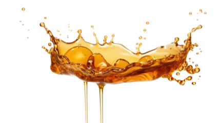 Dynamic honey splash with golden glossy highlights high resolution on transparent background