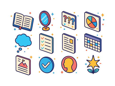 Isometric Self-Reflection Icons. Self-reflection. Colorful isome