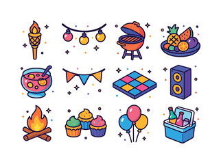 Fototapeta premium Summer Party Icons. Summer party. Colorful isometric vector icon