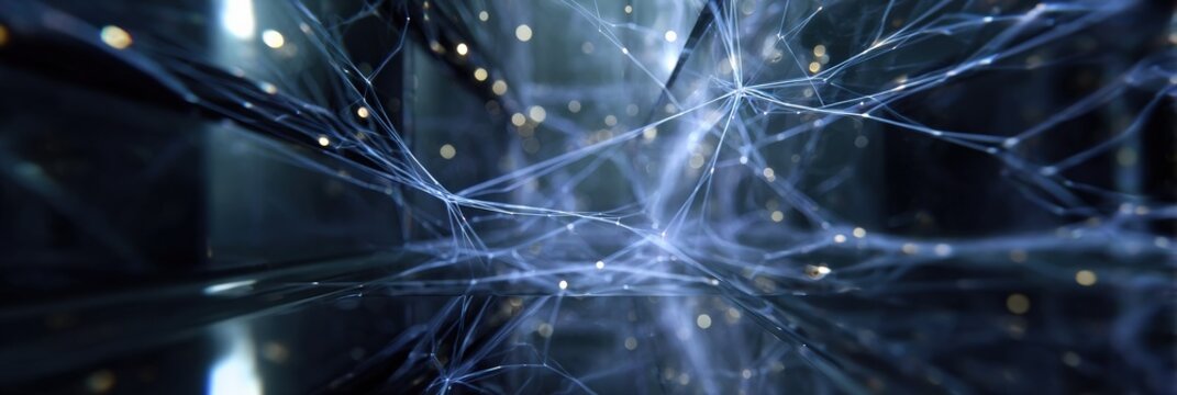 Abstract network of glowing blue lines and dots in a digital space