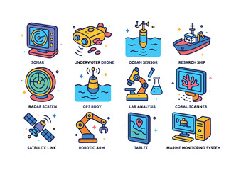 Obraz premium Marine Tech Icons. Marine Technology. Colorful isometric vector