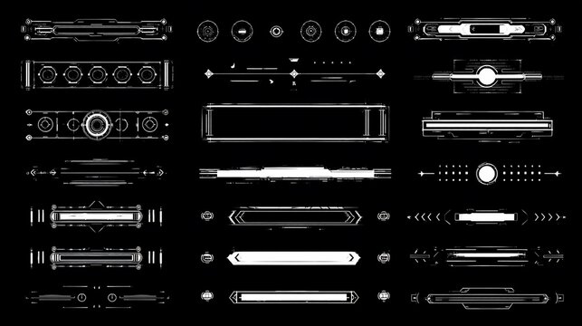 Futuristic UI elements, various shapes and sizes - Powered by Adobe