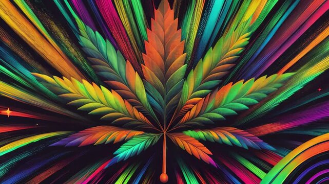 marijuana cannabis leaf Background animation seamless loop evolving psychedelic 4k