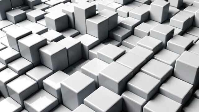 Abstract 4K seamless 3D loop of a white cubic surface with dynamically shifting tiles, forming a modern motion-design technology background.