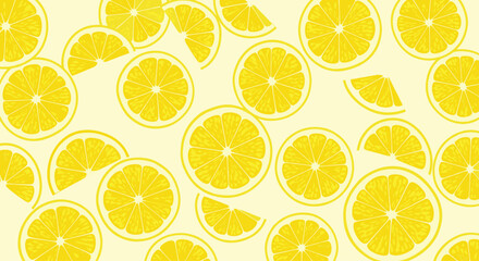 Bright yellow lemon slices pattern fills the surface with sunny circular shapes and citrus vibes creating a cheerful and refreshing decorative background.