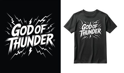 God of thunder graphic tshirt design with lightning bolts