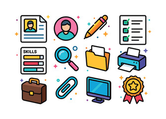 Isometric Resume Icons. Resume building. Colorful isometric vect