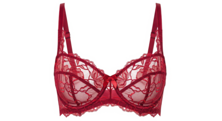 Red lace push-up bra isolated on a transparent background