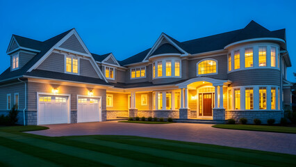 Historic old brick house architecture with blue sky on an England city street