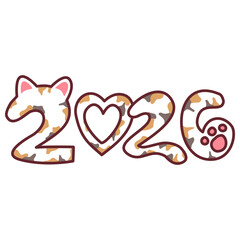 Year 2026 number design with cat ears heart and paw print pattern