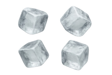 Four ice cubes with texture, transparent background creating a refreshing and cooling sensation