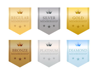 金・銀・銅・プラチナ・ダイヤモンドなどの高級感あるフラッグ型の会員ランクセット
