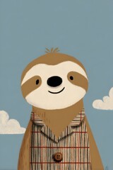 Obraz premium Cute smiling sloth character wearing striped vest illustration