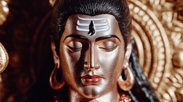 Serene shiva face in deep meditation with sacred ash markings and symbolic third eye spiritual devotion concept with retro aesthetic and authentic ugc inspired mood
