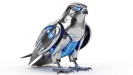 Robotic Falcon with Glowing Blue Details