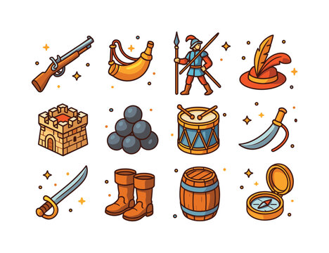 Renaissance Warfare Icons. Renaissance warfare. Colorful isometr