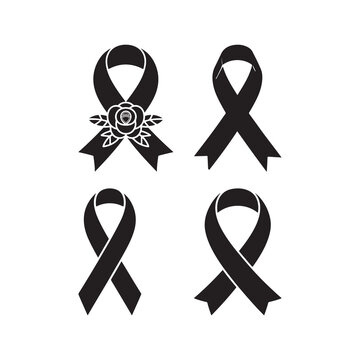 Black Color Lazo luto Silhouette Vector Illustration, Solid White Background.