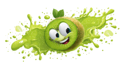 cute green cartoon splash character with smiling face playful liquid motion fun mascot isolated on white background