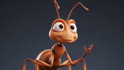 Friendly Orange Cartoon Ant Smiling and Gesturing on Dark Background