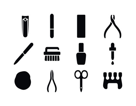 Manicure Tools Icons. Manicure tools. Solid icon set of Manicure