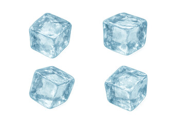 Obraz premium Ice cubes set with transparent background, frozen water for cool drinks, refreshing beverages, and chilling cocktails